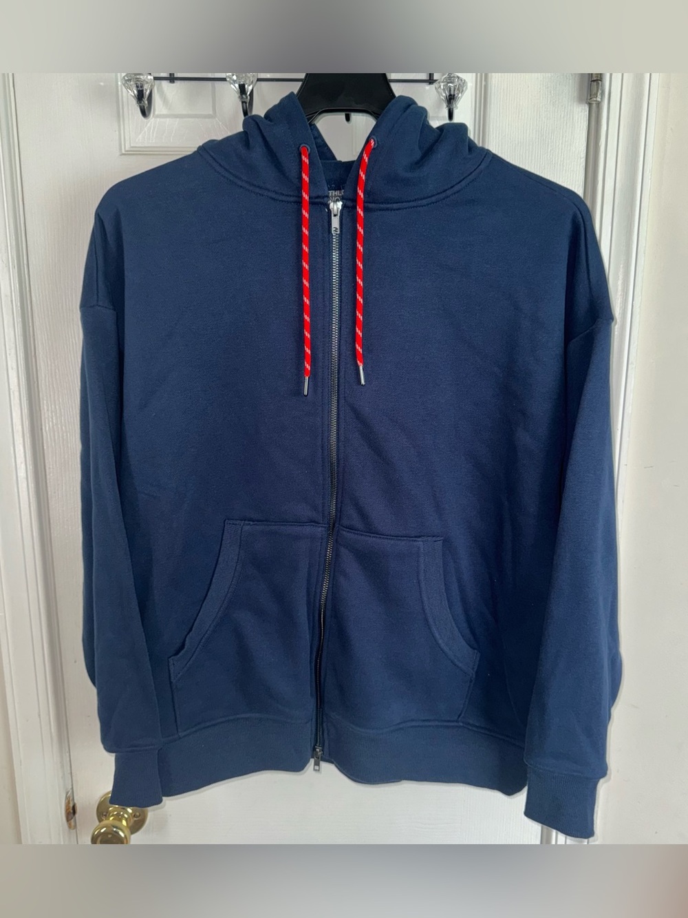 Women’s XL Oversized Full Zip Fleece Hoodie Two Way Zip Blue Cotton Soft Casual - Picture 3 of 16